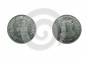 One Rupee Coin,ÃÂ  front and back, Maharana Pratap photo